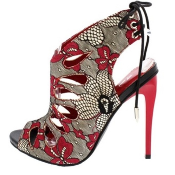 Alba Shoes - Red Lace High Heel Sandal